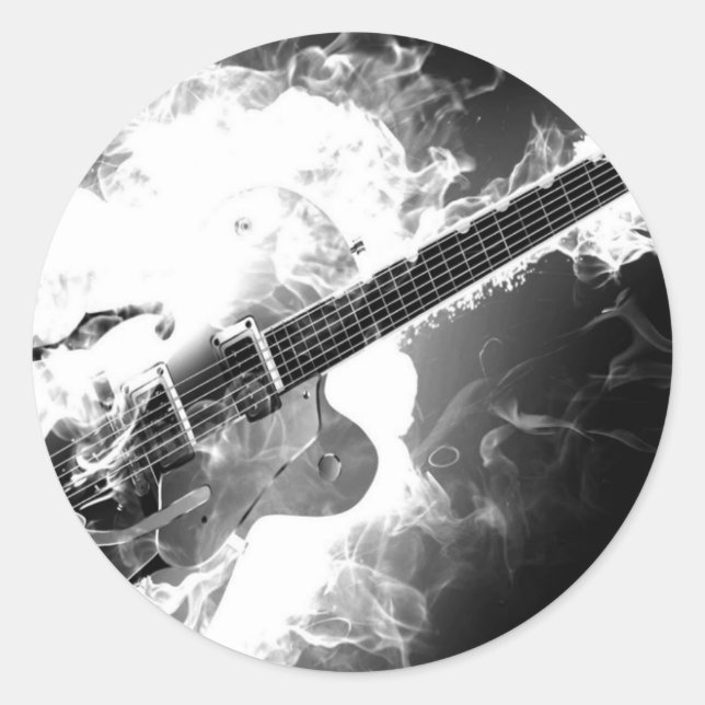 Elektrische Rockabilly-Gitarre auf einfarbigem Feu Runder Aufkleber (Vorderseite)