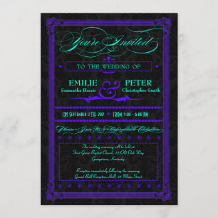Elektrische Türkis- und Lila-Plakat-Hochzeit Einladung