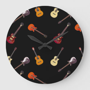 Elektrische u. Akustikgitarre-Collage Große Wanduhr