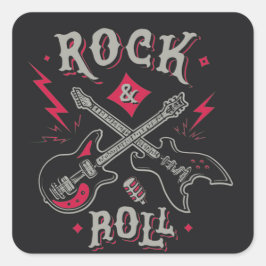 Elektrische und akustische Gitarre Rock and Roll S Quadratischer Aufkleber