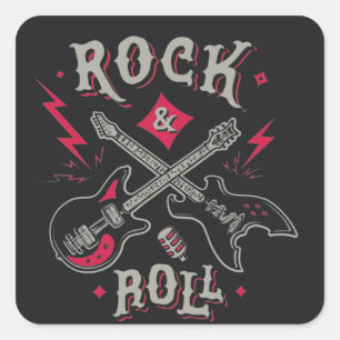 Elektrische und akustische Gitarre Rock and Roll S Quadratischer Aufkleber