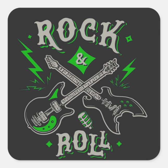 Elektrische und akustische Gitarre Rock and Roll S Quadratischer Aufkleber (Vorderseite)