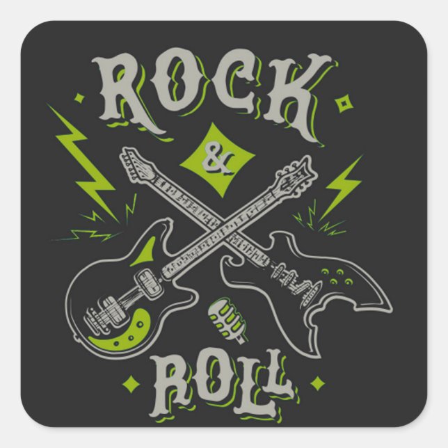 Elektrische und akustische Gitarre Rock and Roll S Quadratischer Aufkleber (Vorderseite)