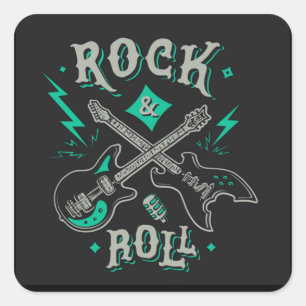 Elektrische und akustische Gitarre Rock and Roll S Quadratischer Aufkleber