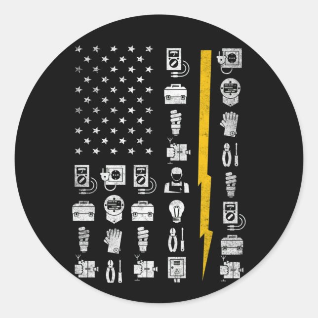 Elektrische US-Flaggenwerkzeuge für Elektriker Runder Aufkleber (Vorderseite)