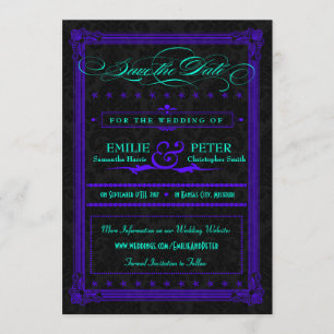 Elektrischer Aquamariner und Lila Posterstil Save  The Date