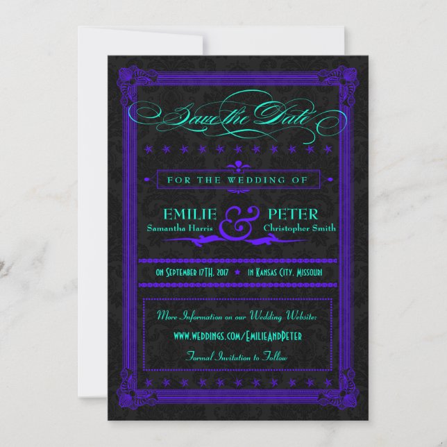 Elektrischer Aquamariner und Lila Posterstil Save  The Date (Vorderseite)