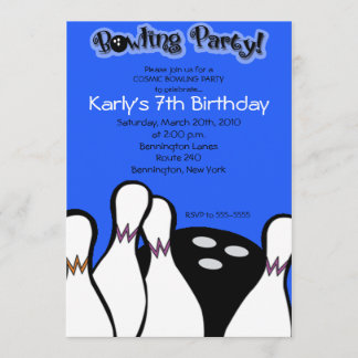 ELEKTRISCHER BLAU Kosmischer Bowling Geburtstagsei Einladung