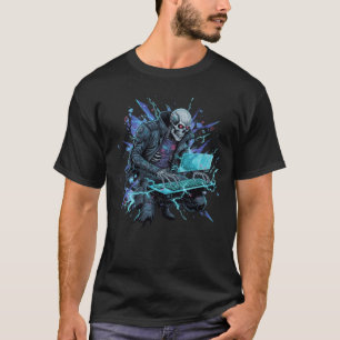 Elektrischer Cyberpunk-Hacker-Skelett-Gamer Grafik T-Shirt