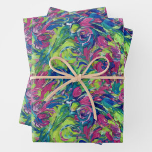 Elektrischer Garten Neon-Impressionismus Vibrante Geschenkpapier Set