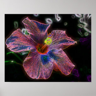 Elektrischer Hibisken Abstrakte Blume Kunst Poster
