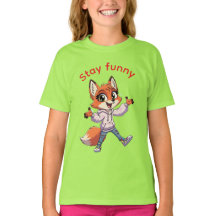 Elektrischer Limette Bleib Funny Cartoon Fuchs Tee