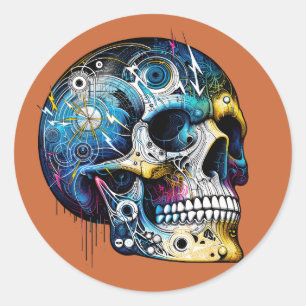 Elektrischer Matrix-Skull Runder Aufkleber