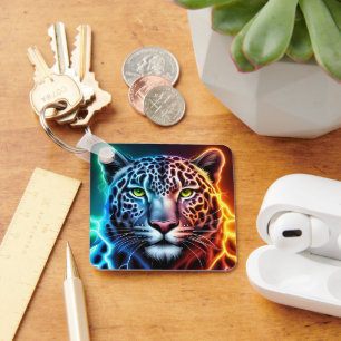 Elektrischer Neonleopard - Leuchtendes Tierdesign  Schlüsselanhänger