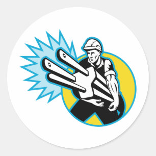 Elektrischer oder Power-Lineman mit einem Stecker Runder Aufkleber