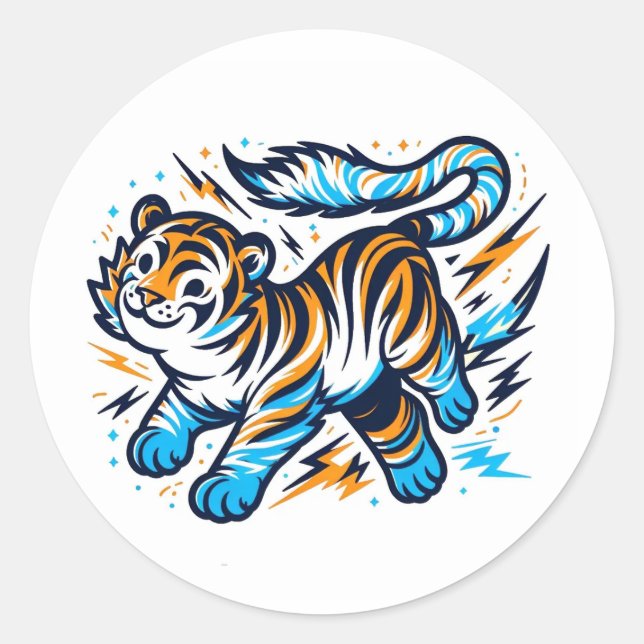 Elektrischer Tiger Runder Aufkleber (Vorderseite)