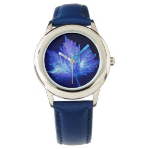 Elektrisches blaues Glühen-Blatt Armbanduhr