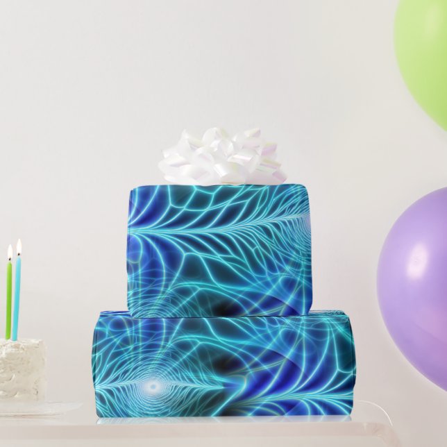Elektrisches blaues leuchtendes Fraktal Wiederholu Geschenkpapier (Partygeschenke)