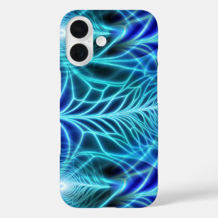 Elektrisches blaues leuchtendes Fraktal Wiederholu iPhone 16 Hülle