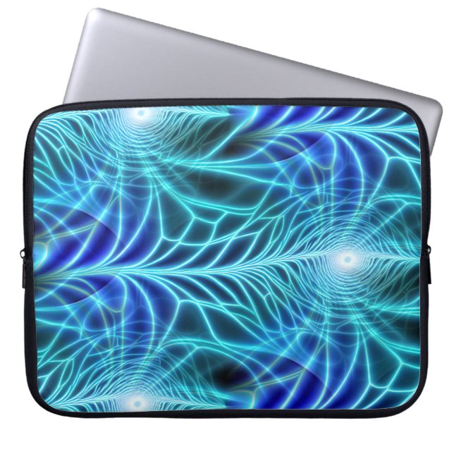 Elektrisches blaues leuchtendes Fraktal Wiederholu Laptopschutzhülle (Vorderseite)
