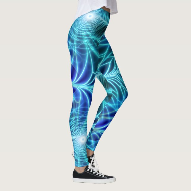 Elektrisches blaues leuchtendes Fraktal Wiederholu Leggings (Rechts)