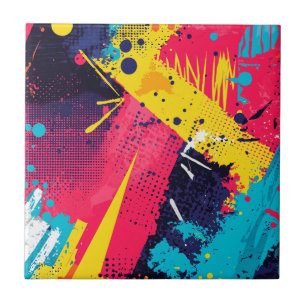 Elektrisches Gelb Magenta Urbaner Grunge Halfton Fliese