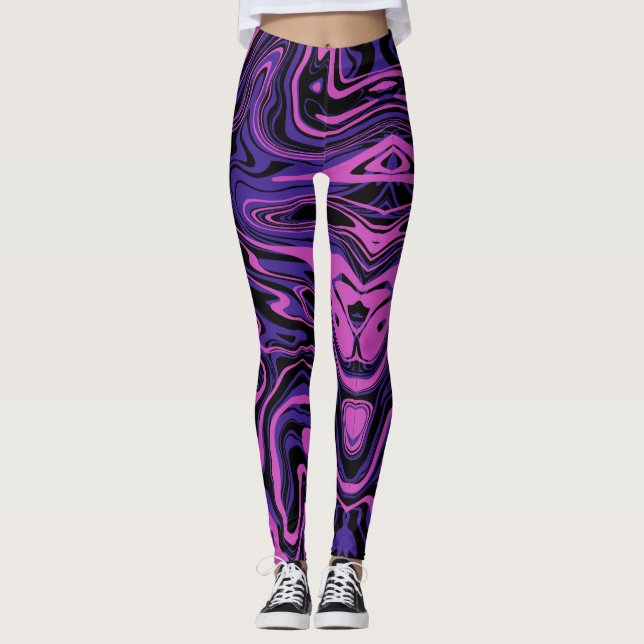Elektrisches Lila Abstraktes Fluid-Muster Leggings (Vorderseite)