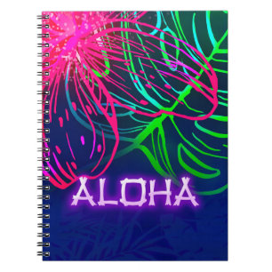 Elektrisches Luau Tropische Nacht Neon Aloha Parad Notizblock