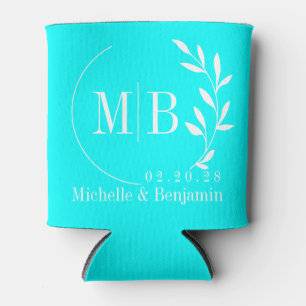Elektrisches Retro-Cyan-Blatt-Hochzeitsmonogramm Dosenkühler