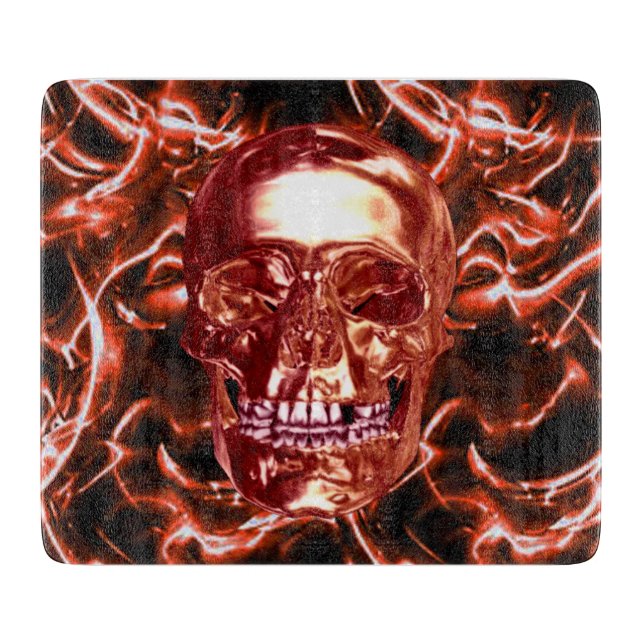 Elektrisches Rot-Chrome-Skull-Schneidboard Schneidebrett (Vorderseite)