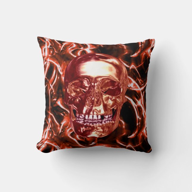 Elektrisches rotes Chrome-Skull-Reversible Pillow Kissen (Vorderseite)