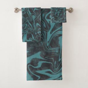 Elektrisches Teal Blaues Marmorwirbel Badhandtuch Set