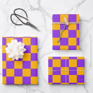 Elektrisches Violett und Goldenes Bernstein-Schach Geschenkpapier Set