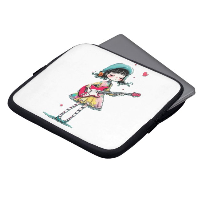 Elektronik-Tasche mit Whimsy Girl Playing Gitarre Laptopschutzhülle (Vorne Oben)