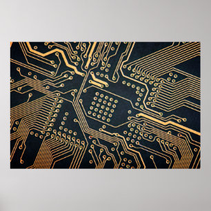 Elektronische Komponenten, nahe Computerkarte, gra Poster