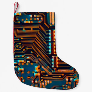 Elektronische Leiterplatte Nahaufnahme. Hintergrun Kleiner Weihnachtsstrumpf