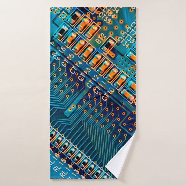Elektronische Platine nah. Computer, Semico Badehandtuch (Badehandtuch)
