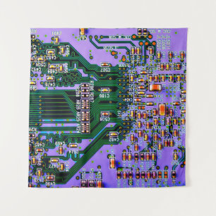 Elektronische Platine nah. Hintergrund, bob Wandteppich