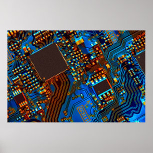 Elektronische Platine nah. Hintergrund, Bohr Poster