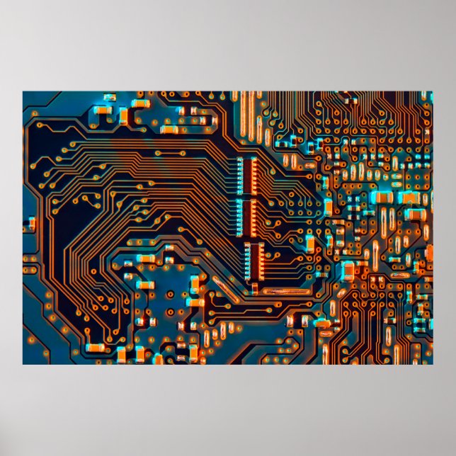 Elektronische Platine nah. Hintergrund, Bohr Poster (Vorne)