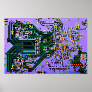 Elektronische Platine nah. Hintergrund, Bohr Poster