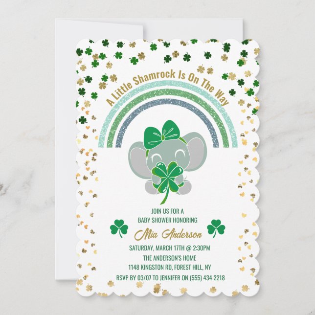 Elelphant Little Kleeblatt St Patricks Baby Shower Einladung (Vorderseite)