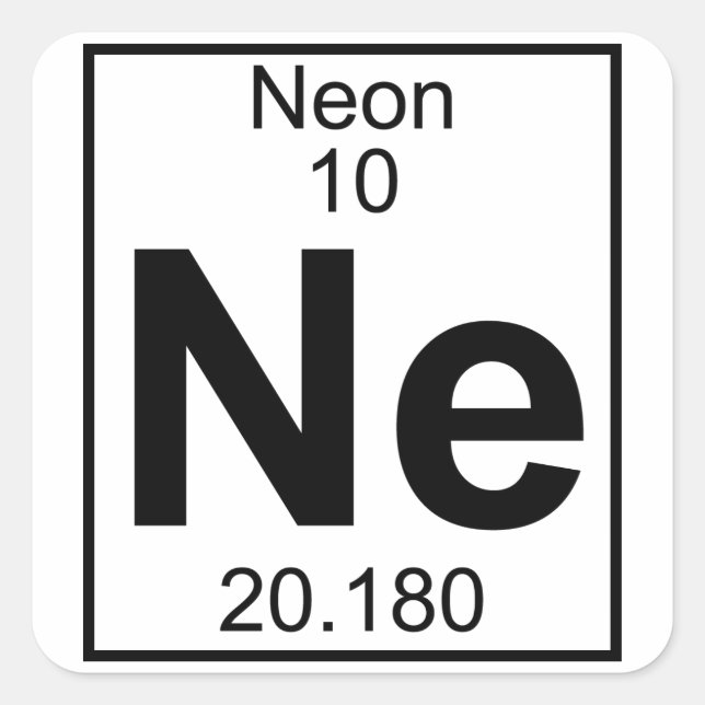 Element 010 - Ne - Neon (Vollständig) Quadratischer Aufkleber (Vorderseite)