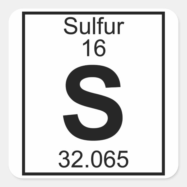 Element 016 - S - Sulfur (Full) Quadratischer Aufkleber (Vorderseite)