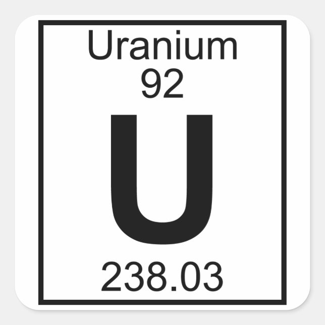 Element 092 - U - Uran (vollständig) Quadratischer Aufkleber (Vorderseite)