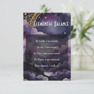 Elemental Balance Pagan Prayer Pocket Ritual Card Einladung