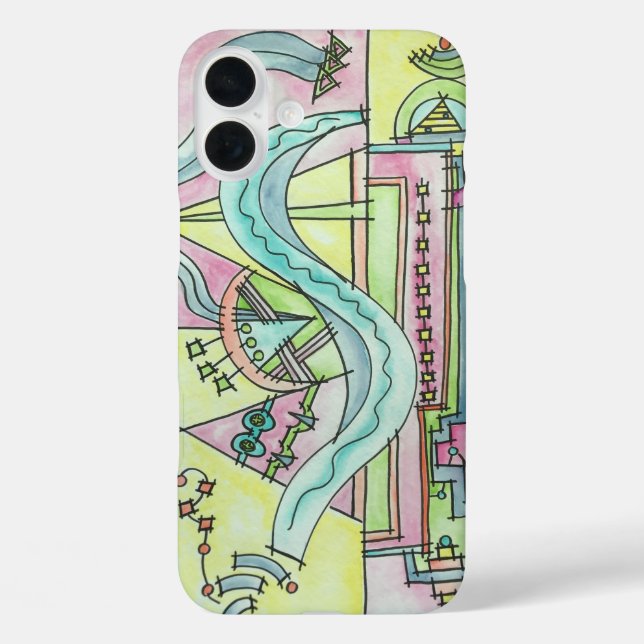 Elemental-Modern Geometric Watercolor Art iPhone 16 Plus Hülle (Rückseite)