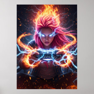 Elementare Magier-Gamerin-Kunst Poster