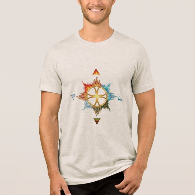 Elementarharmonie: Vier Elemente heiliges Symbol Tri-Blend Shirt (Vorderseite)