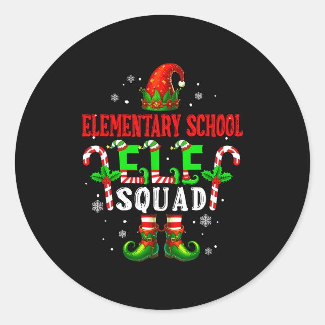 Elementary School Elf Squad Xmas Elf Hat Scute Ss  Runder Aufkleber (Vorderseite)